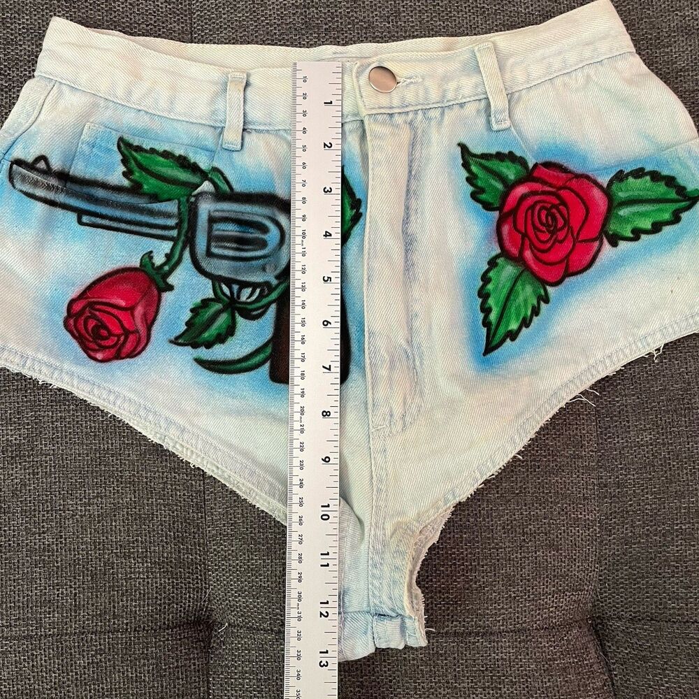 Vintage 80s Guns N Roses Airbrush Booty Short Denim Vest Set J. Neyrot Miami Art - Picture 9 of 14
